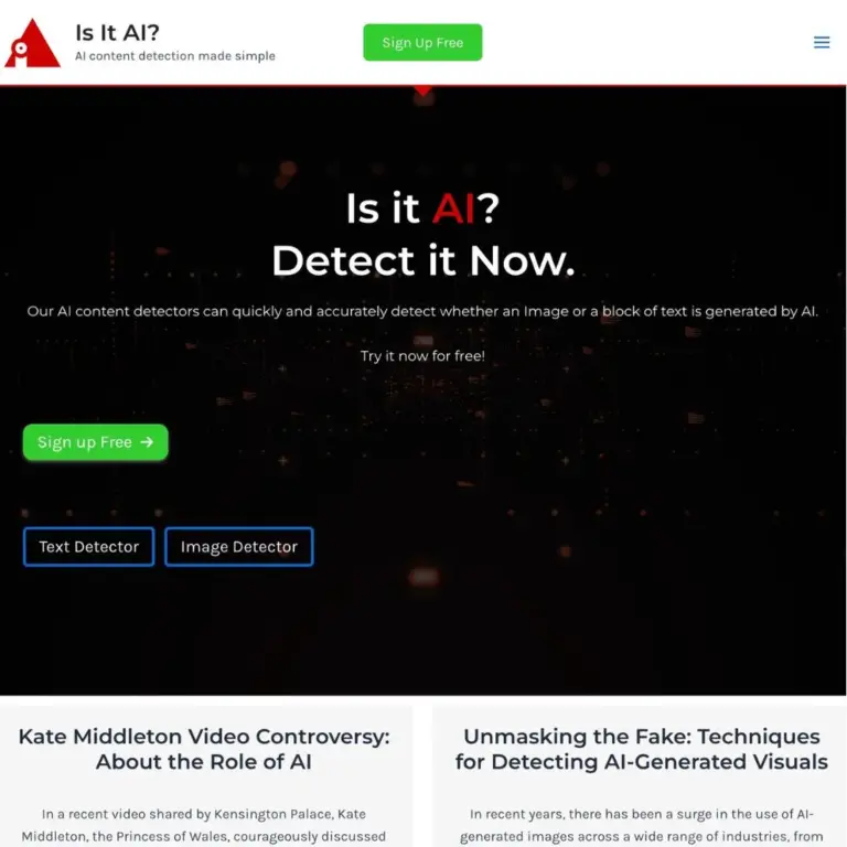 Is it AI? AI content and image detector tool. Website screenshot.