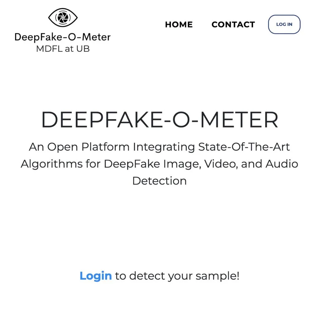 Deepfake-O-Meter AI voice, image and video detector tool. Website screenshot.
