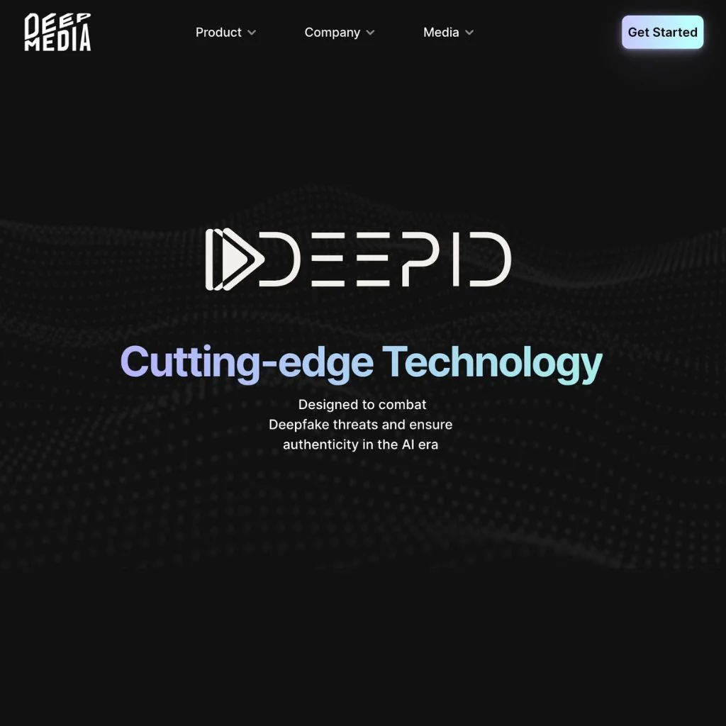 Deep Media DeepID deepfake detector tool. Website screenshot.