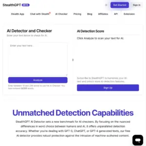 StealthGPT AI content detector tool. Website screenshot.