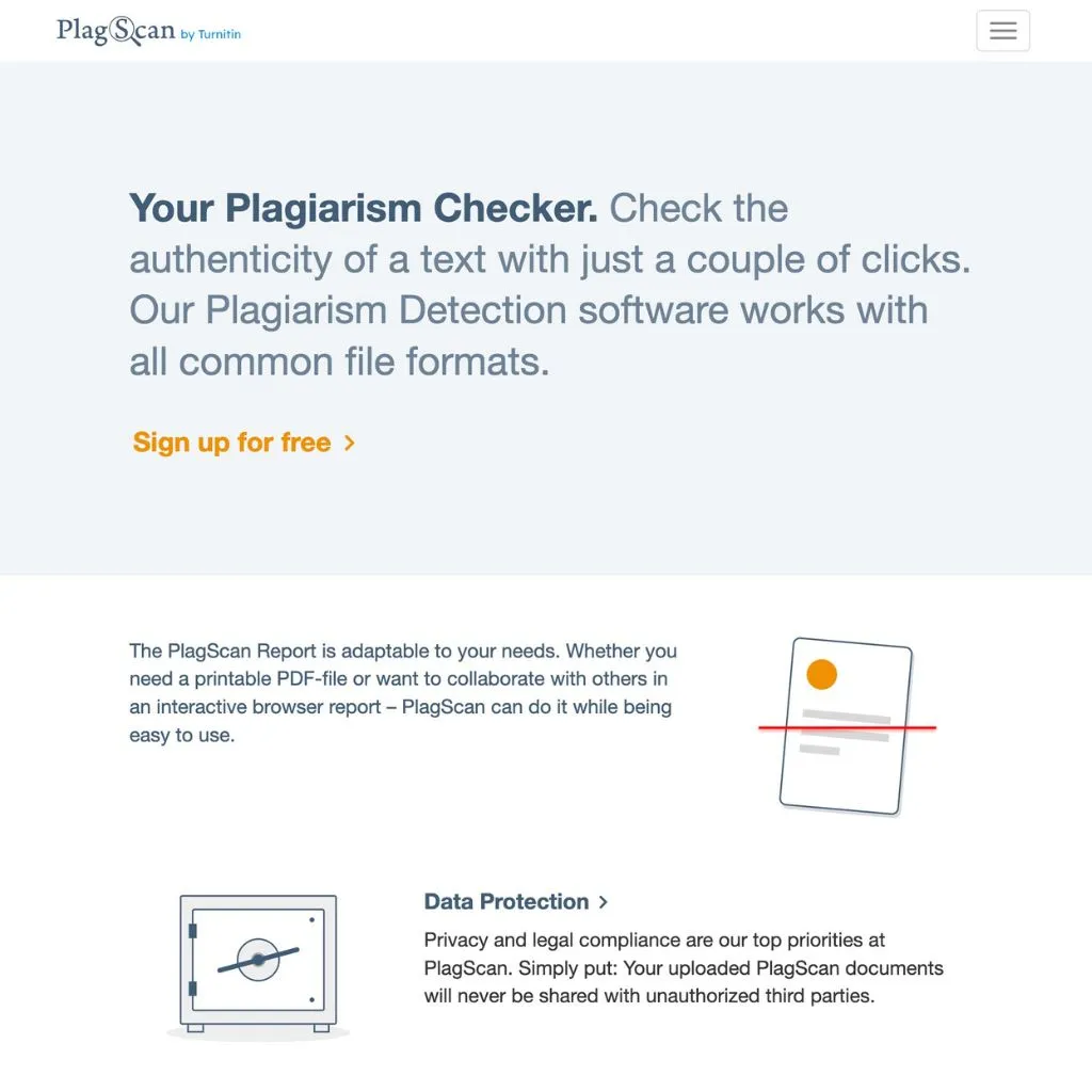 PlagScan Plagiarism Checker. Website screenshot.