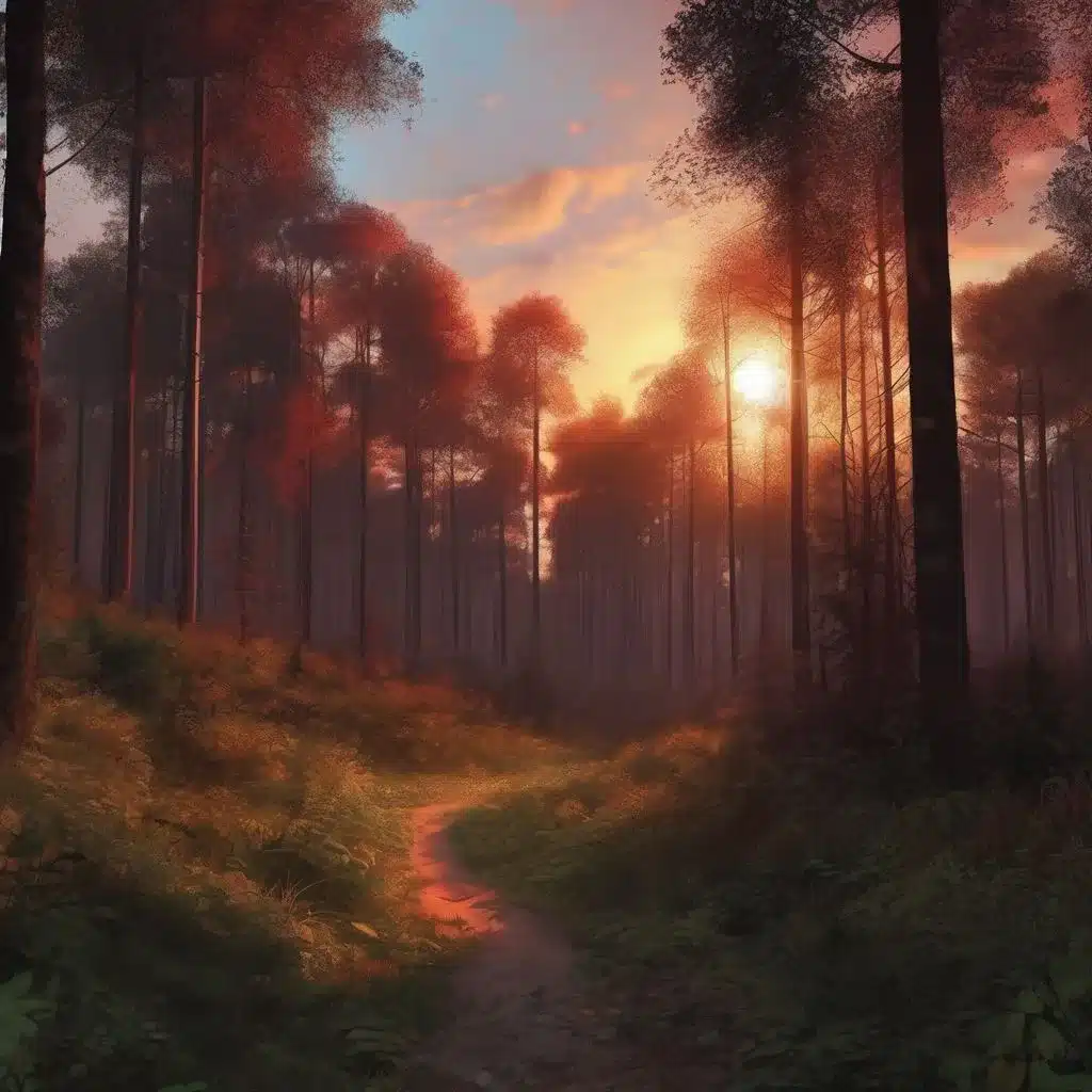 Waxy looking AI forest sunset art