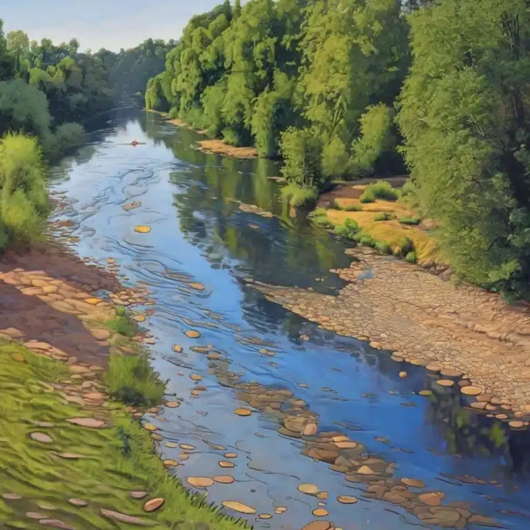 AI-generated art of a river on a sunny day